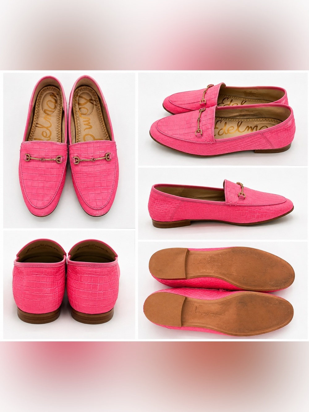 Sam Edelman Hot Pink Croc-Embossed Leather Loafers